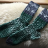 Ručně pletené ponožky-zelenobílošedivé-Velikost:38-39