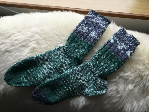 Ručně pletené ponožky-zelenobílošedivé-Velikost:38-39