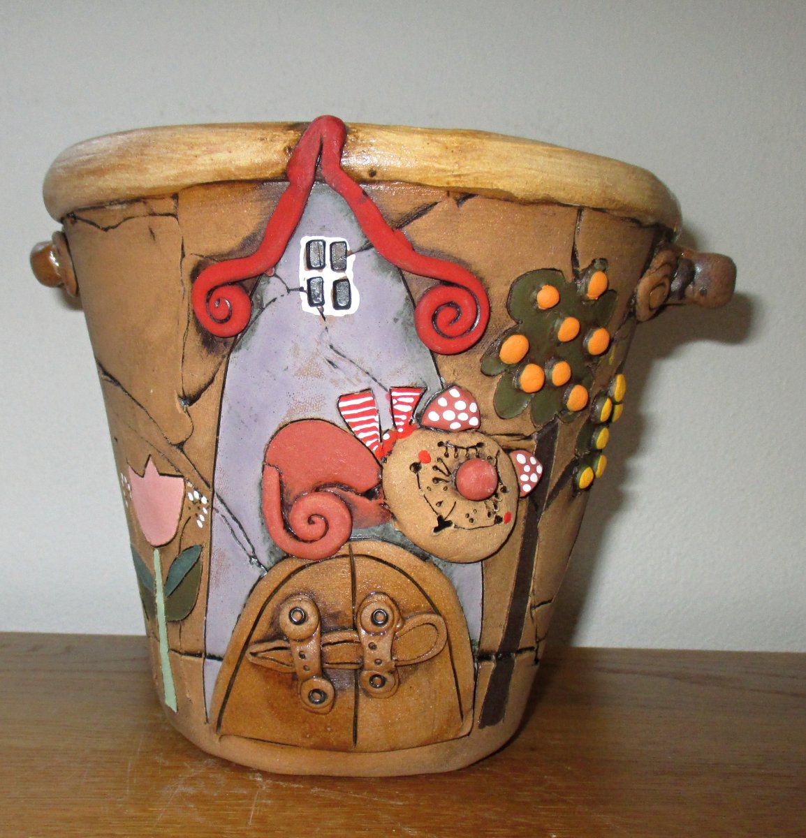 Obal na květináč - Domeček + kočka