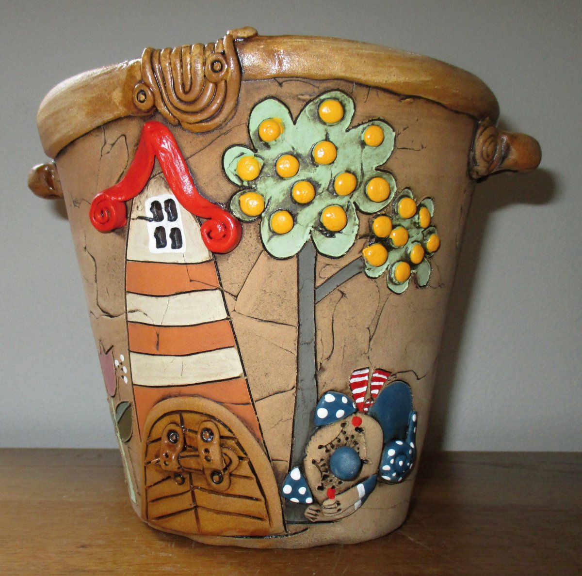 Obal na květináč - Domeček + kočka