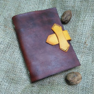 Kožený zápisník - karisblok A6,světlý ořech, žlutá