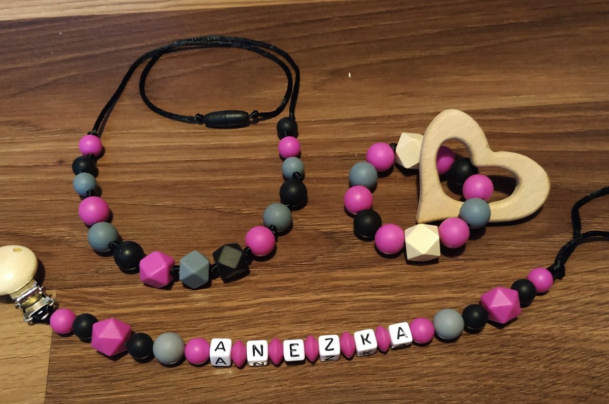 Silikonová sada na přání - klip + kousátko + náhrdelník