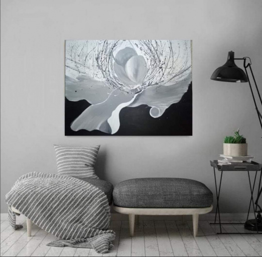 Malovaný  obraz, Černobílá abstrakce, poupě 