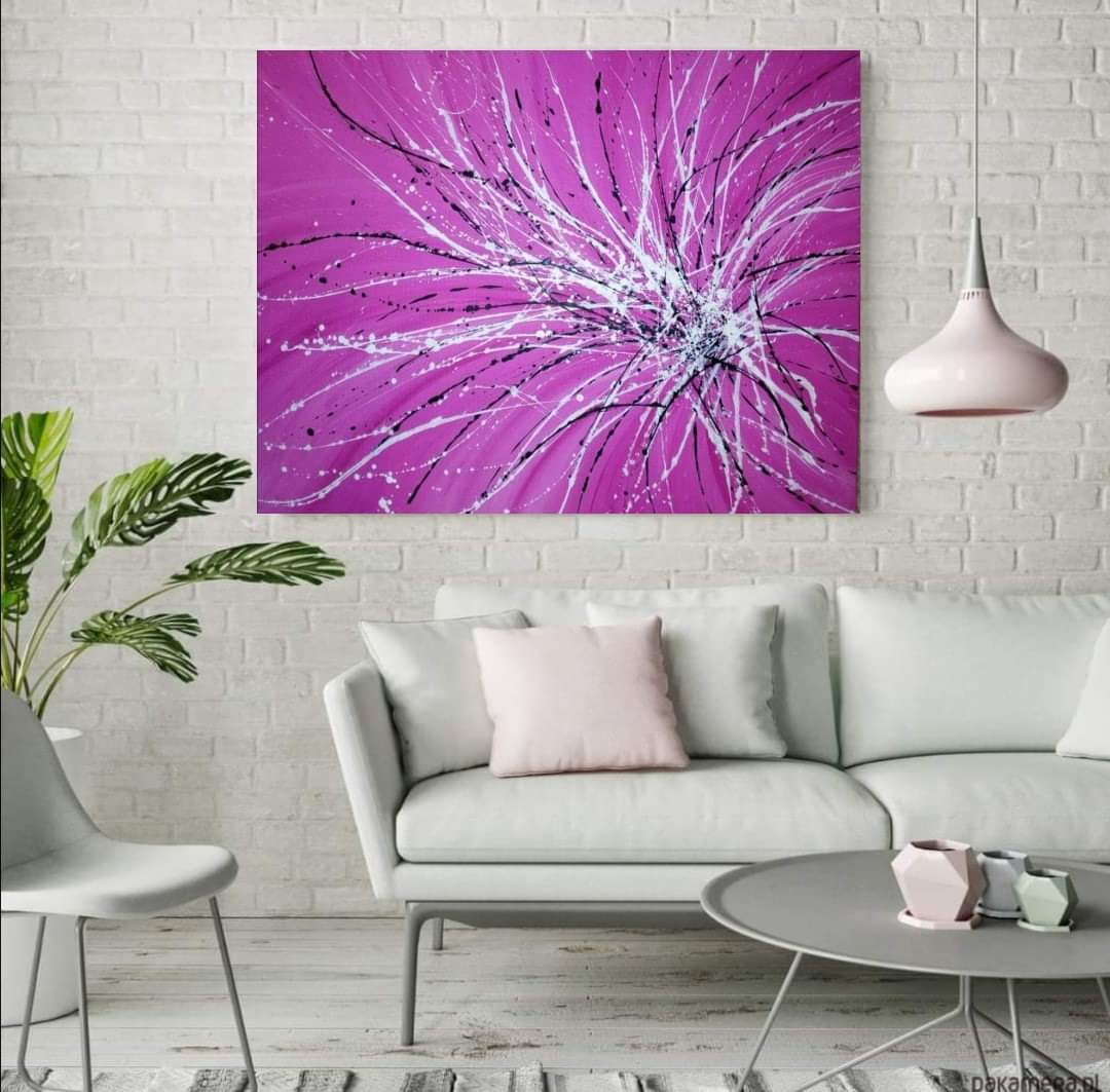 Malovaný  obraz, růžová abstrakce 