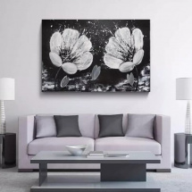 Malovaný černobílý obraz, květiny 