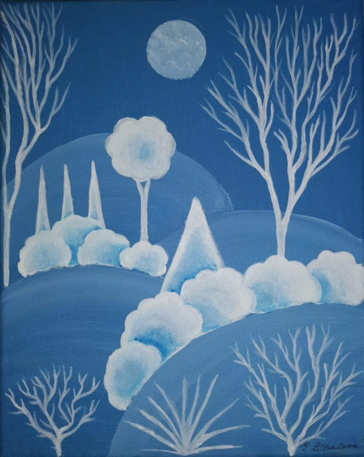 Malovaný obraz, zimní krajinka 2