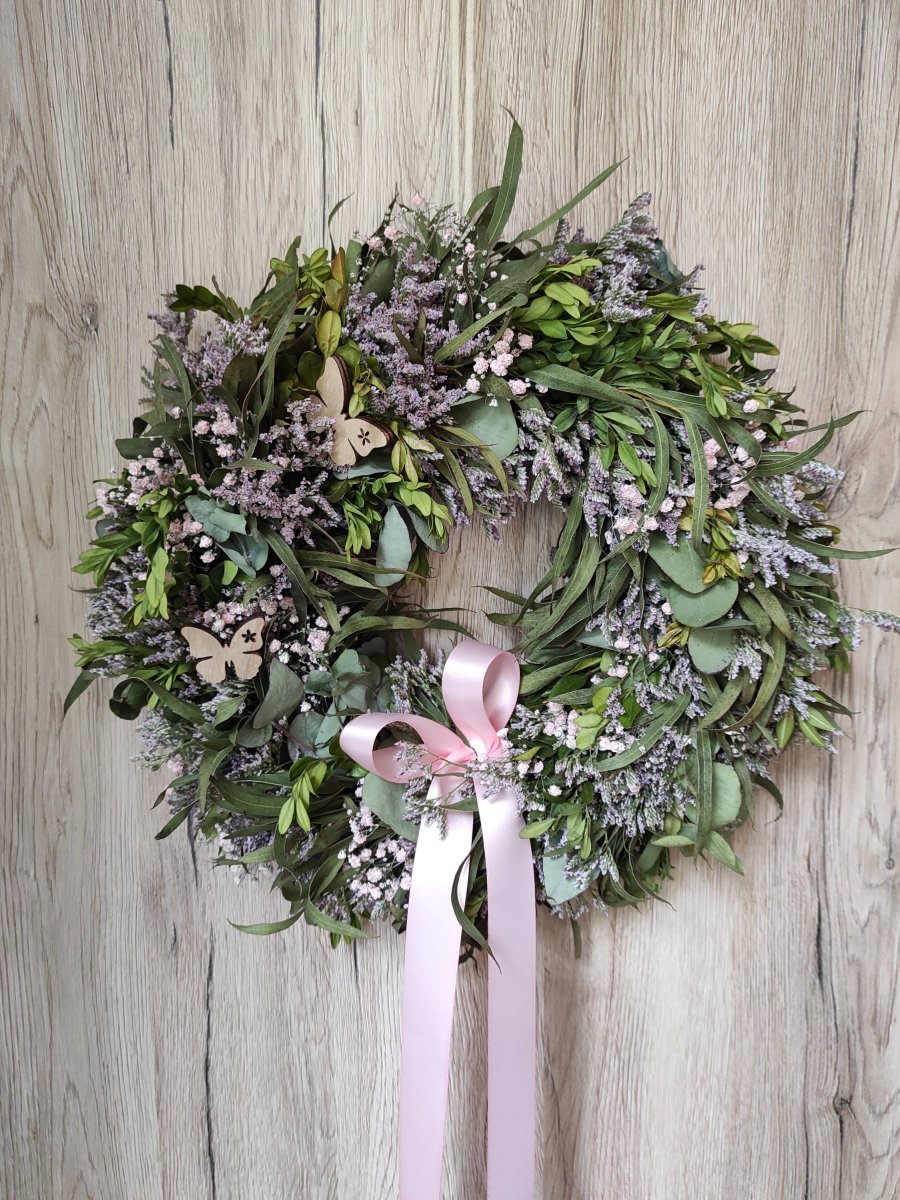 Přírodní eukalyptový věnec do růžové