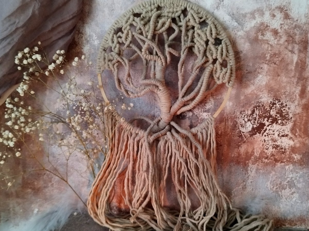 Strom života " Lněná+ dřevěný kruh "