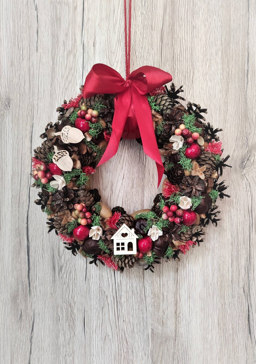 Věnec podzimní s domečkem a jablíčky