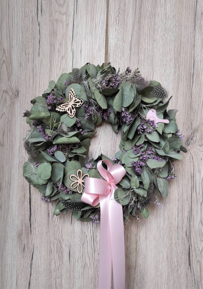 Přírod. eukalypt. věnec do fialkovorůžové