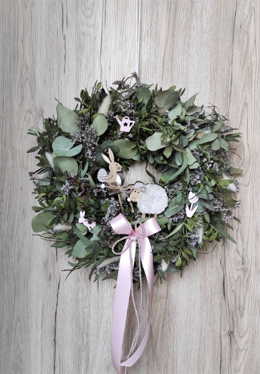 Přírodní eukalypt. věnec do růžovofialkové