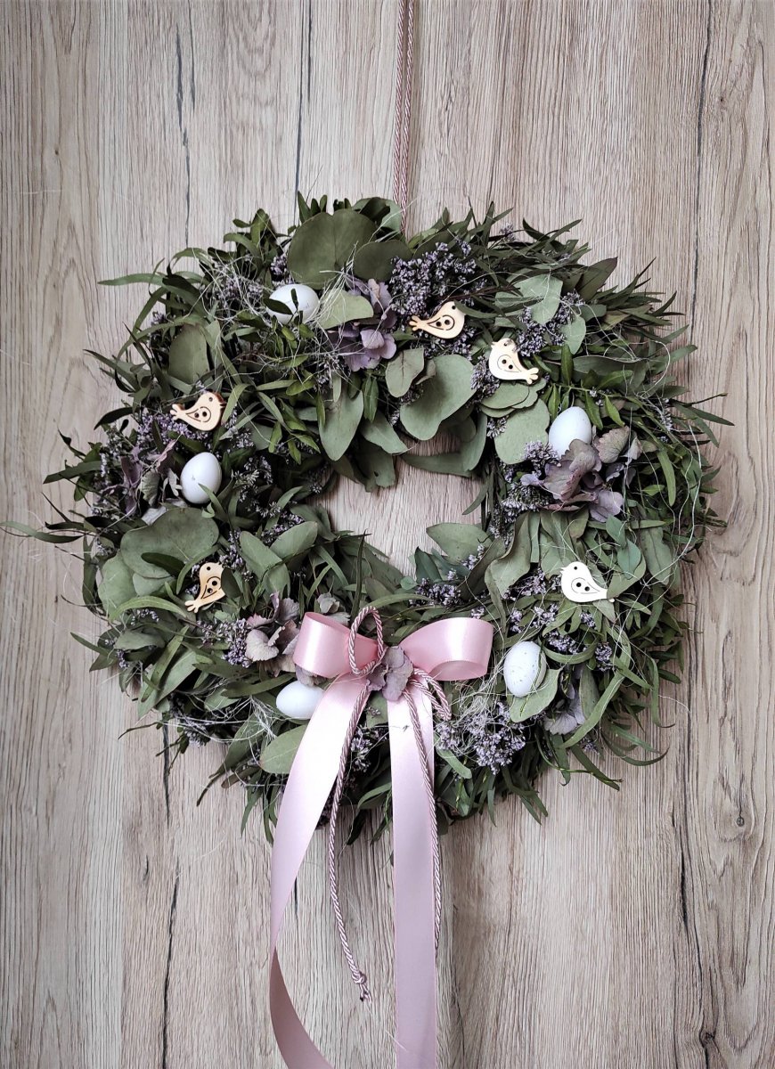 Přírodní eukalypt. věnec s ptáčky