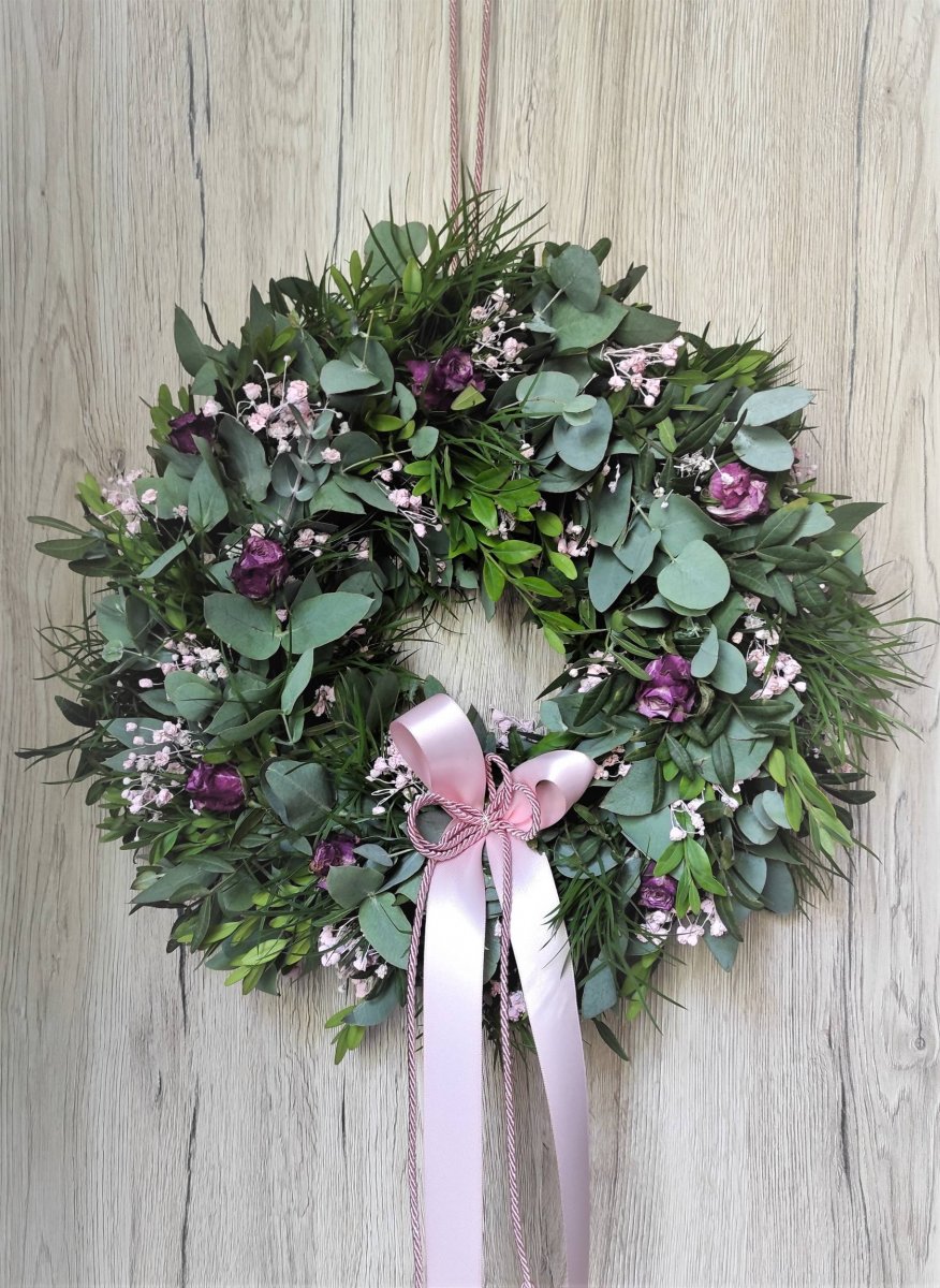 Přírodní eukalypt. věnec do růžové