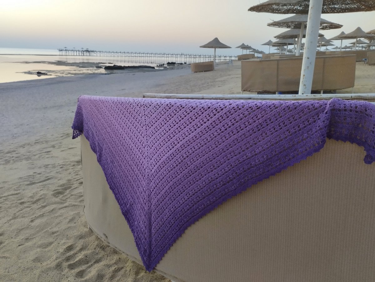 Pléd-šátek háčkovaný "Fialové ombré"