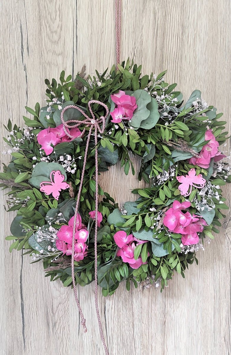 Přírodní eukalypt. věnec - fuchsiový