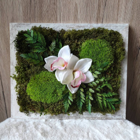 Mechový obrázek s orchidejí