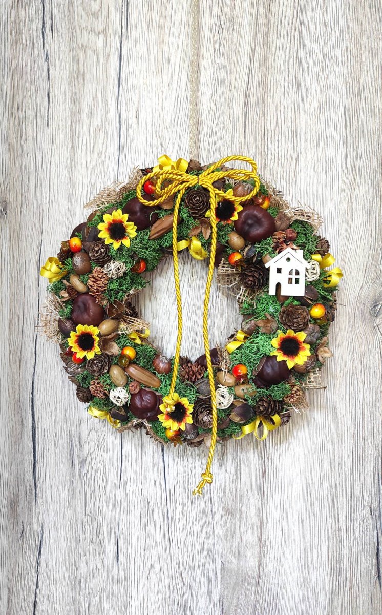 Podzimní věnec se slunečnicemi