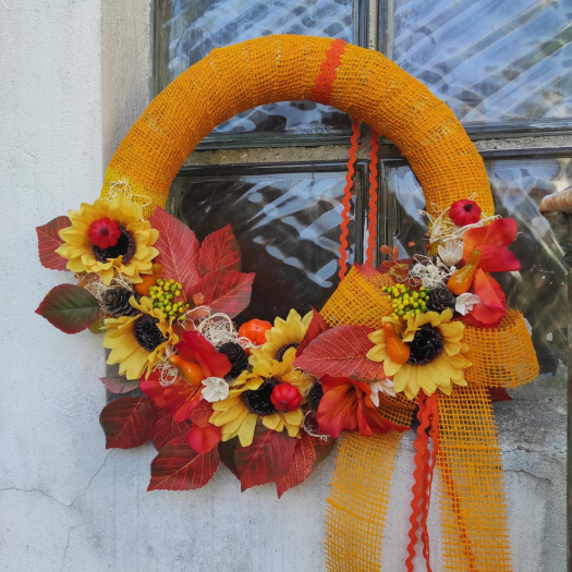 Velký podzimní věnec na dveře, 35 cm