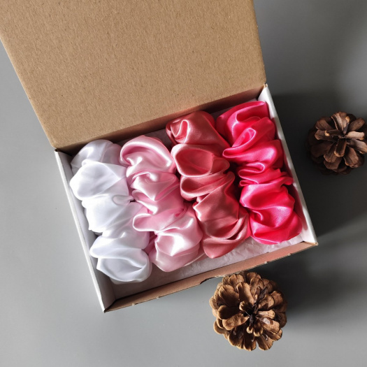 Dárková sada - 4 scrunchies L v růžové