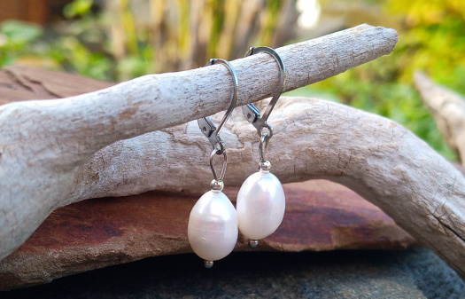 Říční perly 12 mm náušnice na chirurgické oceli