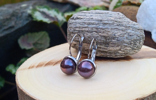 Tmavé mořské perly náušnice na chirurgické oceli