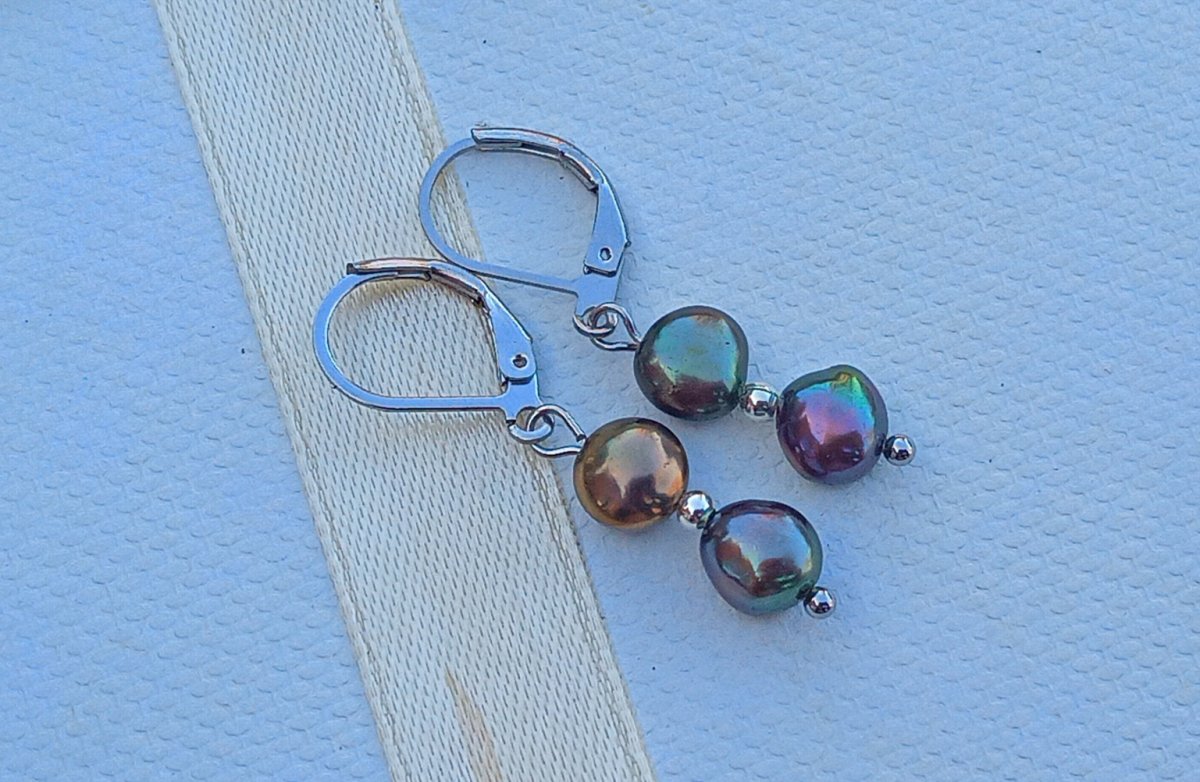 Říční perly peacock AAAA kvalita náušnice na chirurgické oceli