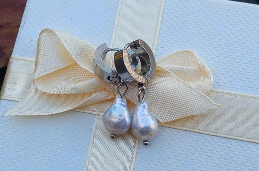 Pravé perly barokní, perlové náušnice na chirurgické oceli