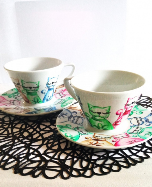 šálek s podšálkem-KOČIČKY