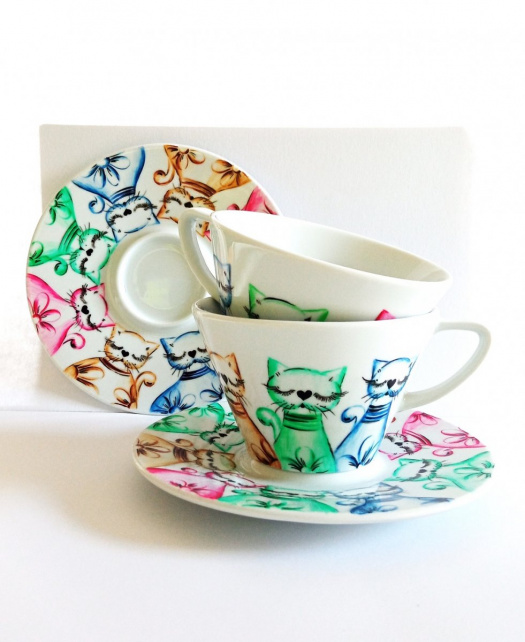 šálek s podšálkem-KOČIČKY