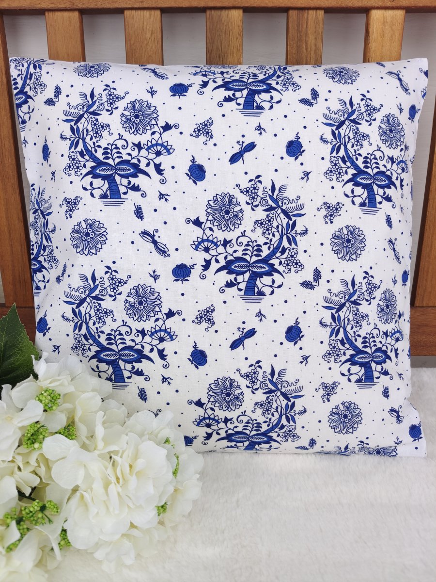 Povlak na polštář 40 x 40 cm – Modrý český cibulák | Ruční výroba z bavlny