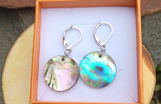 Náušnice s Novozélandskou perletí abalone na chirurgické oceli, č.335