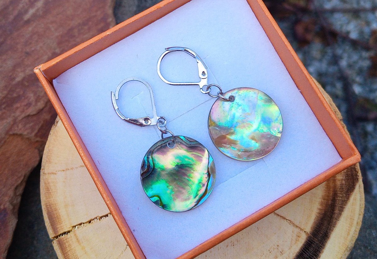 Náušnice s Novozélandskou perletí abalone na chirurgické oceli, č.335