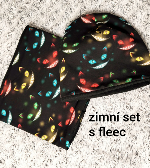 Čepice a nákrčník - kočky barevné 