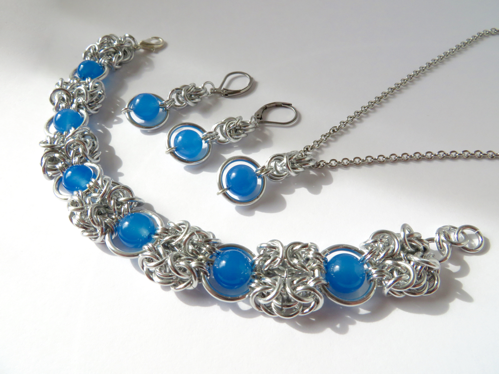 Stříbrná sada s blankytným achátem