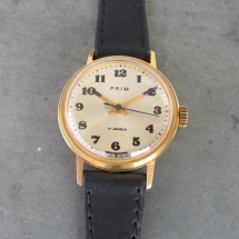 Náramkové dámské hodinky PRIM z roku 1973, pozlacené pouzdro