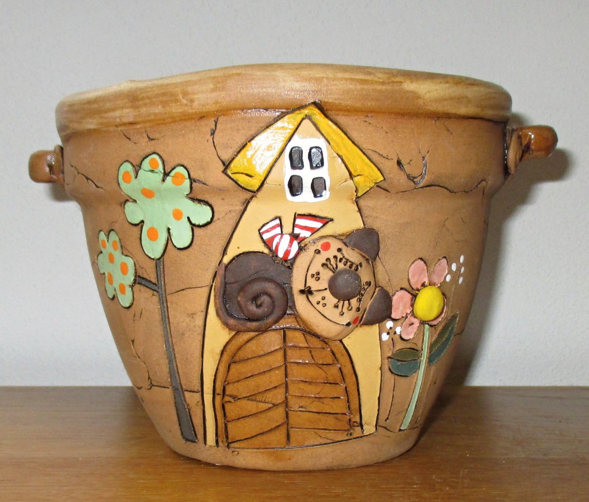 Obal na květináč - Domeček + kočka