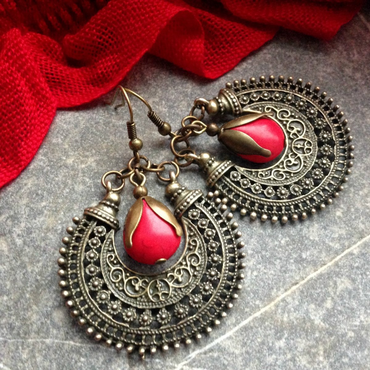 Náušnice Mosazné kruhy s tyrkenitem