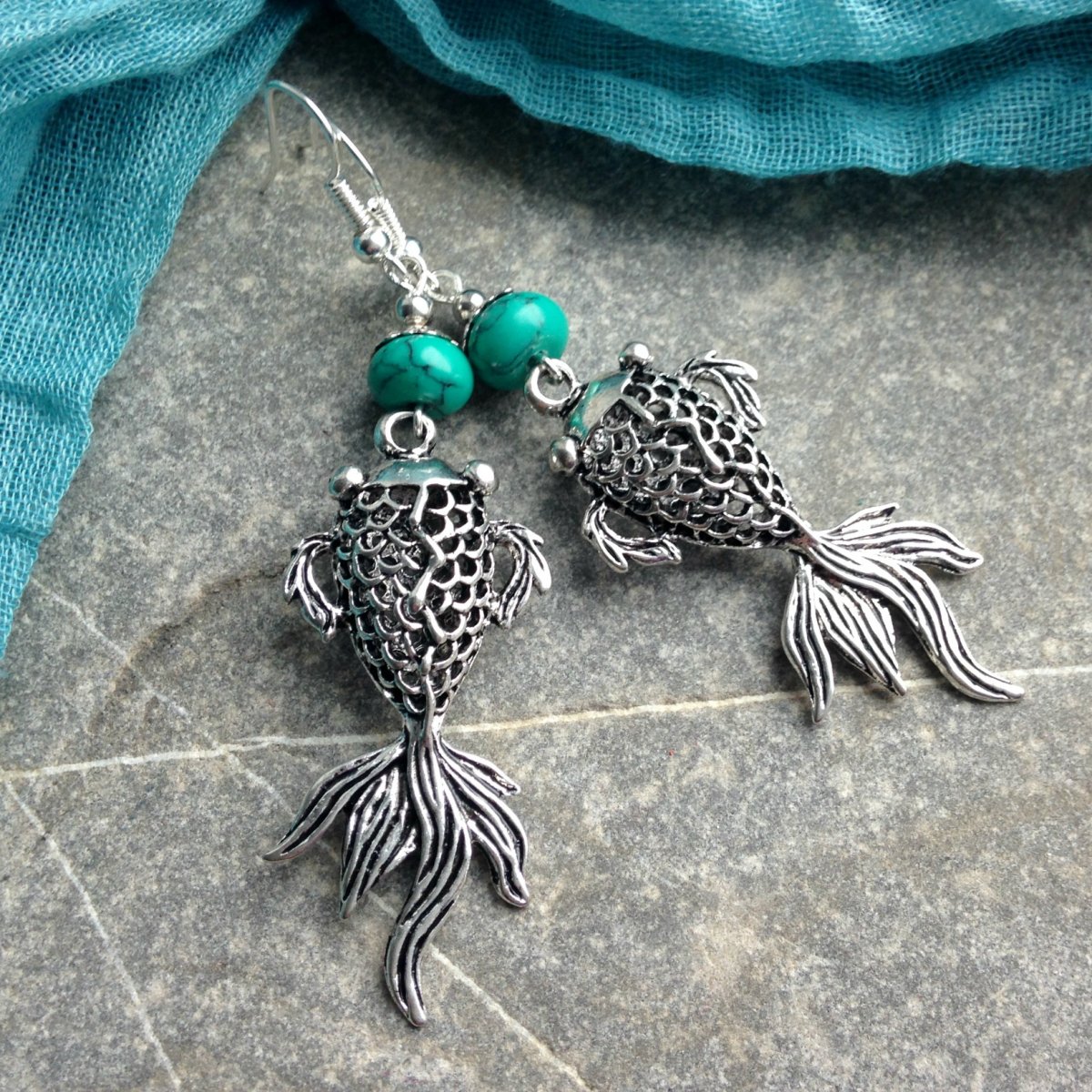 Náušnice - rybičky s tyrkenitem