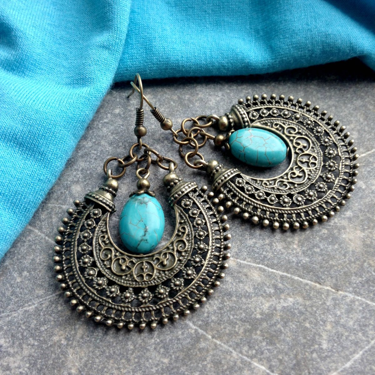 Náušnice Mosazné kruhy s tyrkenitem