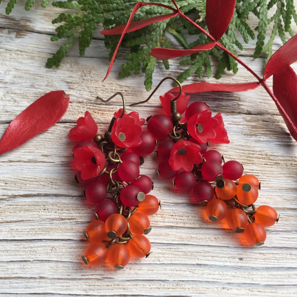 Náušnice červené zvonkové hrozny