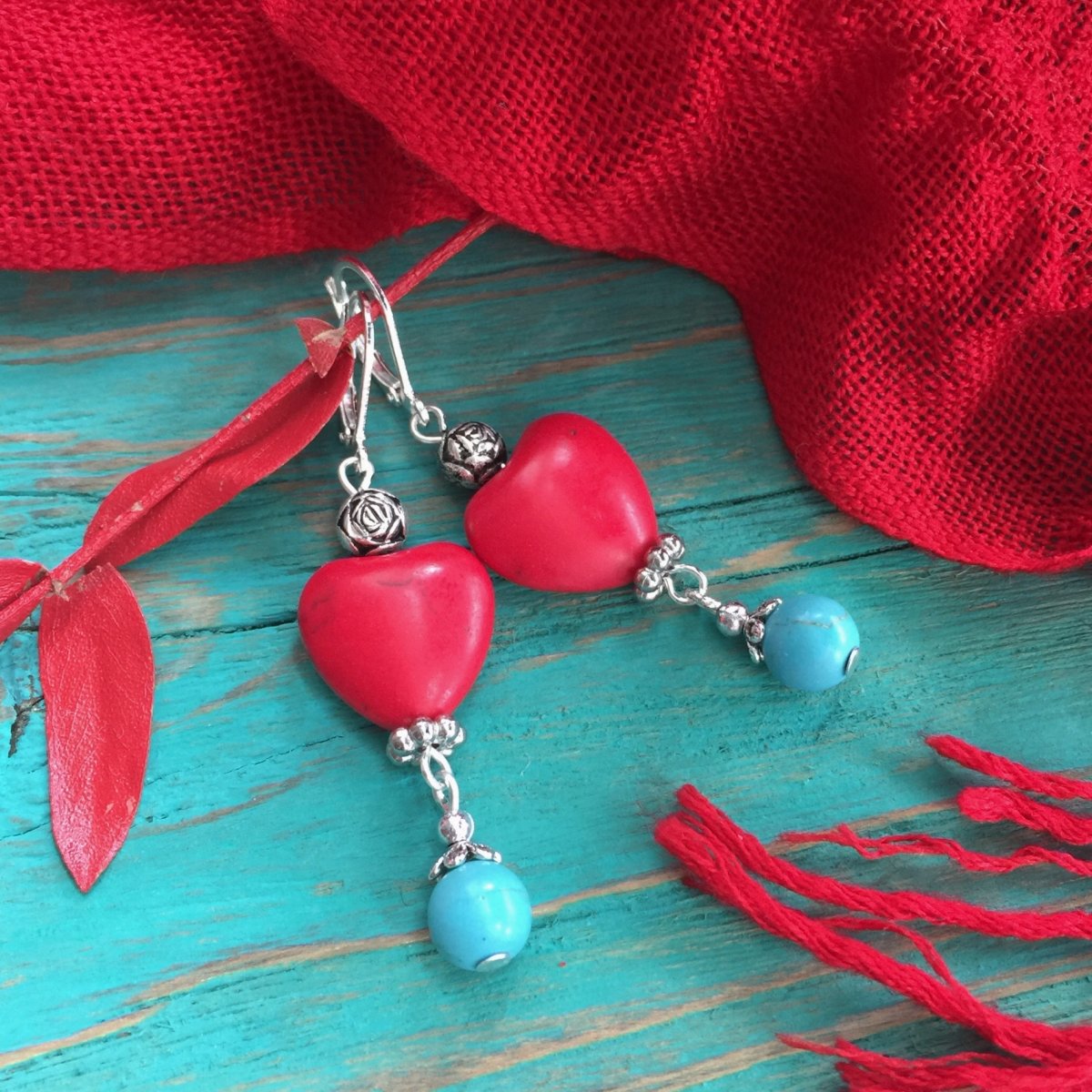 Náušnice - Tyrkenitky s červeným srdíčkem