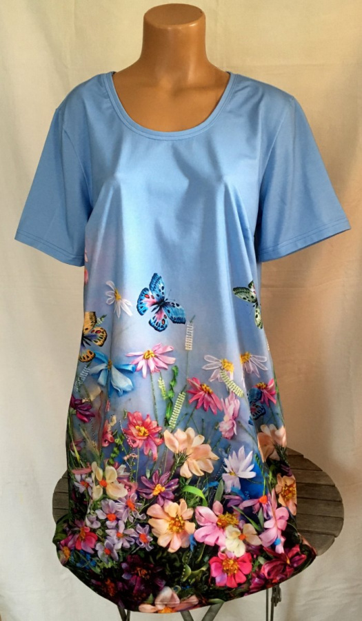 Modré šaty s květinami, L-XL