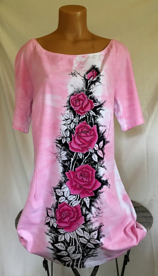 Růžové šaty s růžemi, 2XL