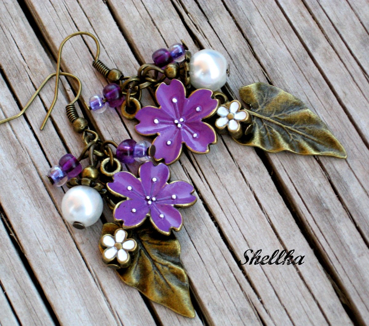 Náušnice,,DELICATE FLOWERS,, tm.fialové