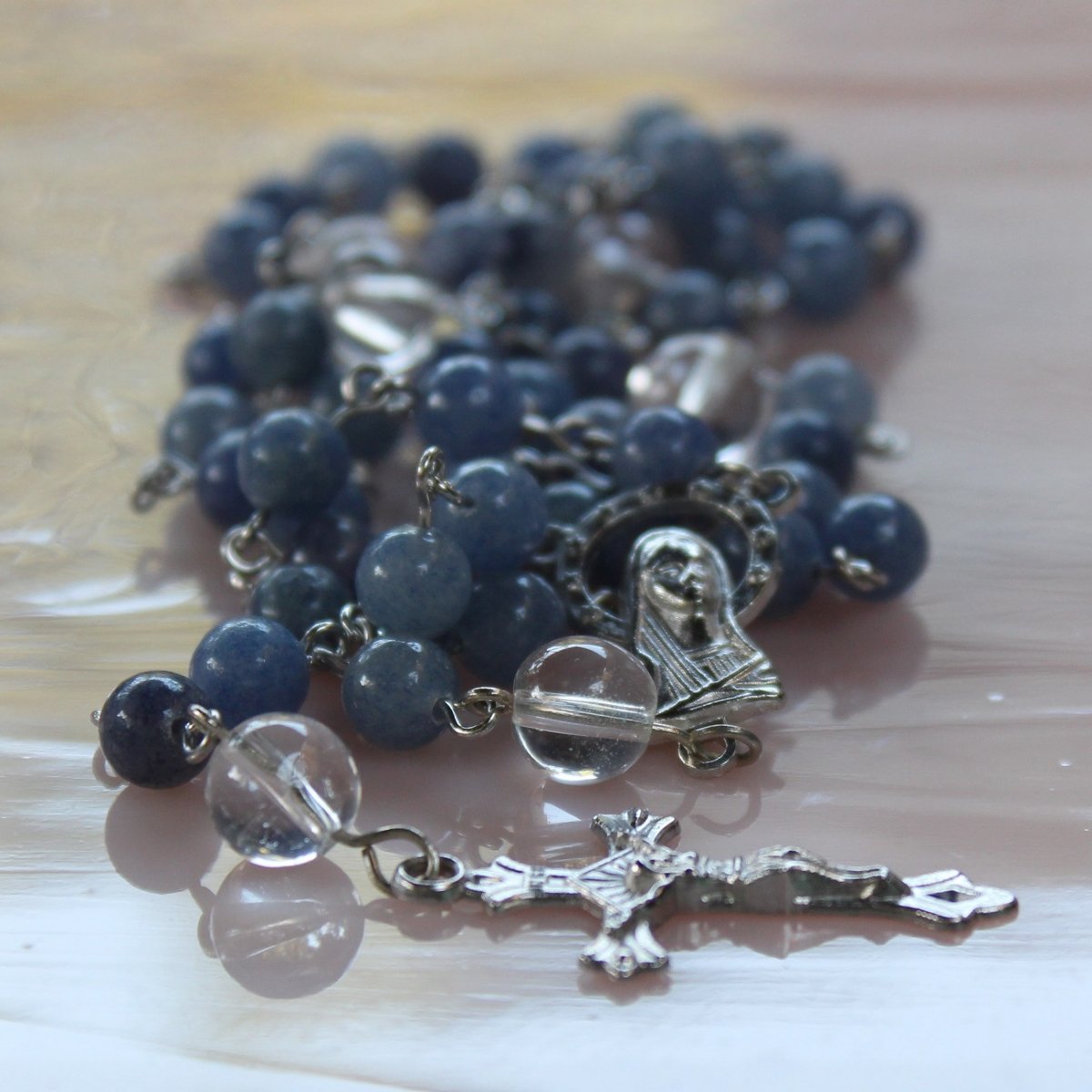 Růženec (angelit, křišťál)