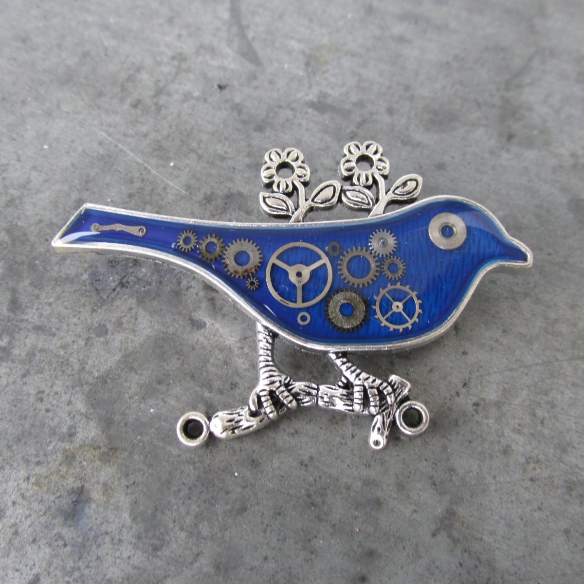MODRÝ PTÁČEK, z hodinek, steampunk, BROŽ