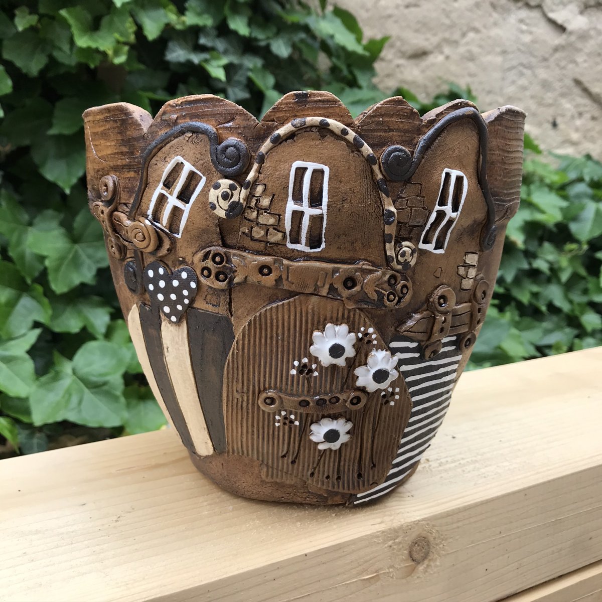 Velký obal na květináč domky