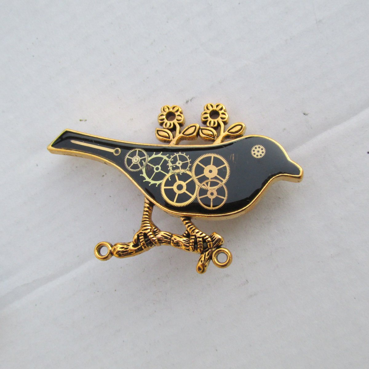 ČERNÝ PTÁČEK, z hodinek, steampunk, BROŽ