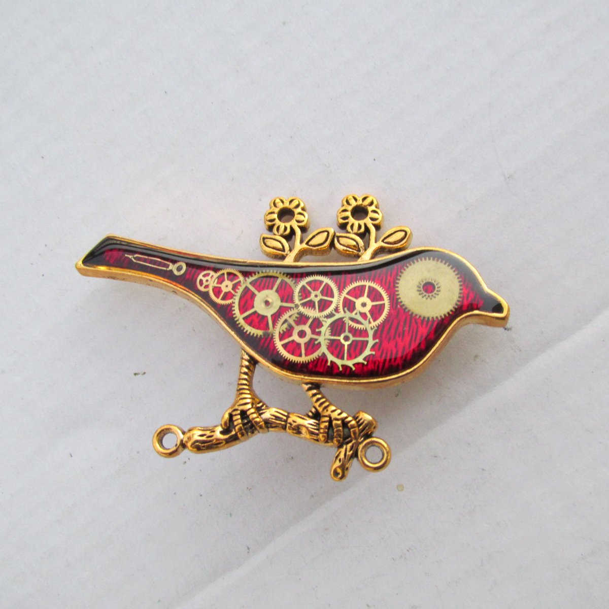 ČERVENÝ PTÁČEK, z hodinek, steampunk, BROŽ