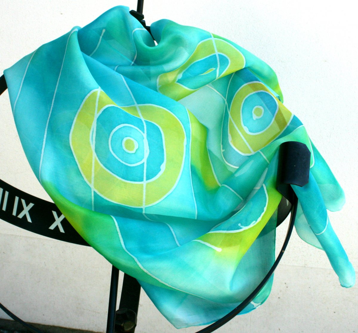 Hedvábný šátek: Kruhy modro-žluté